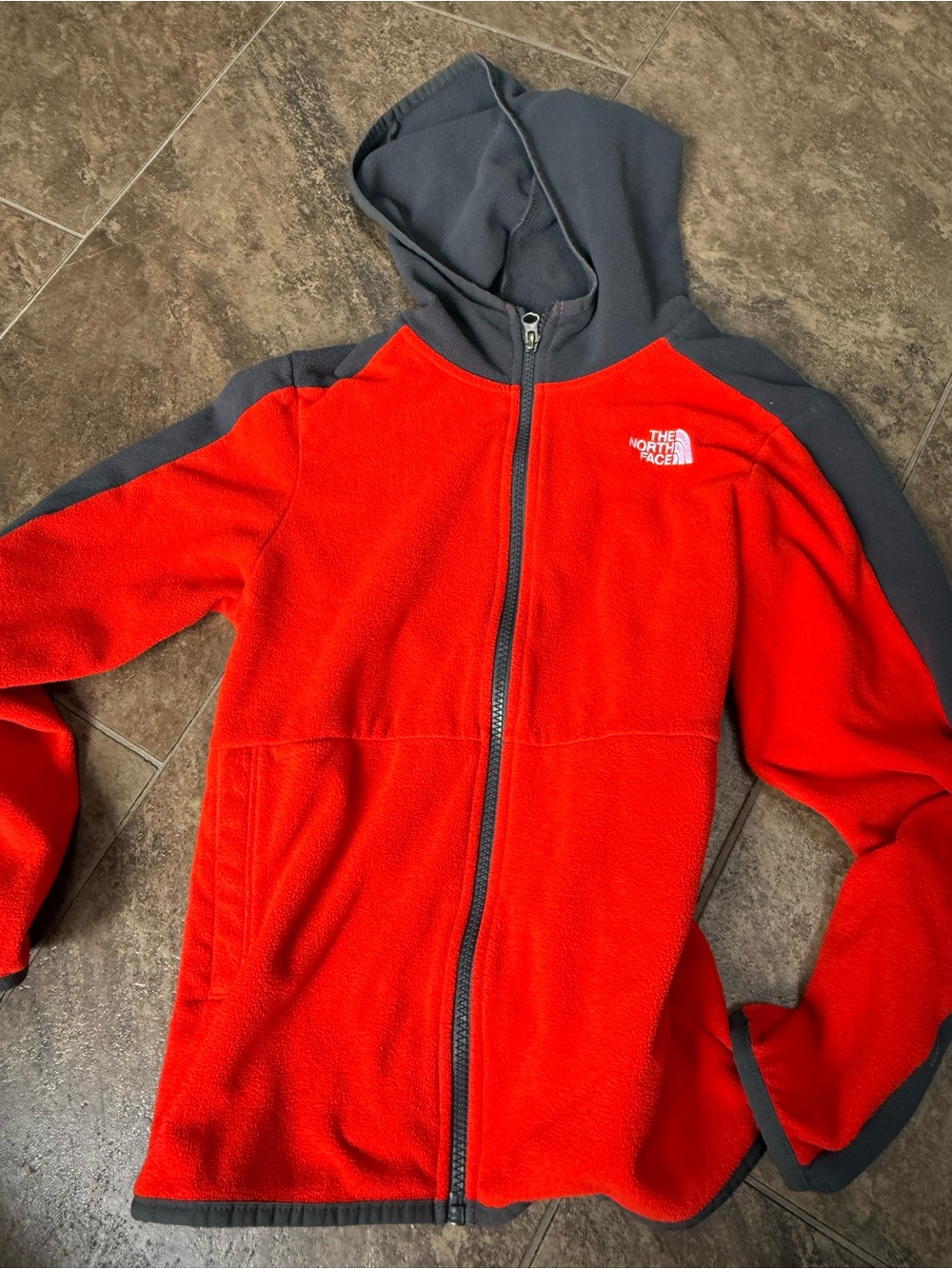 The North Face Red and Gray Kids Fleece Hoodie size medium
